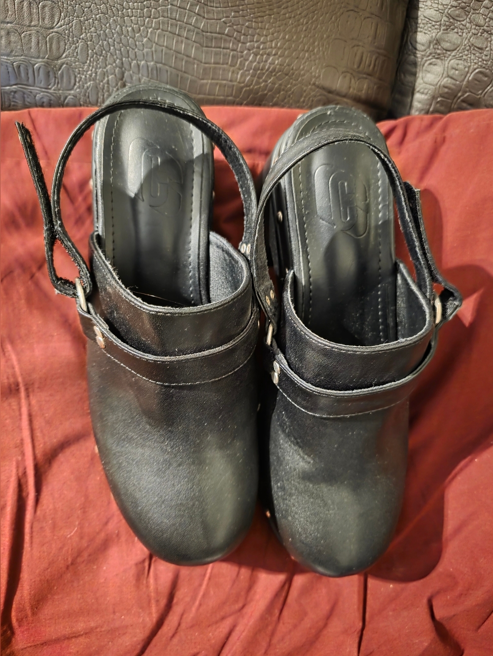 Black Studded Slingback Platform Clogs - Picture 2 of 4